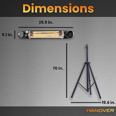 Hanover Accessories 35.4-In. Wide Electric Carbon Infrared Heat Lamp with Remote Control & Tripod Stand