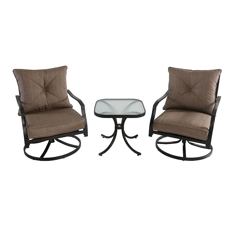 Hanover Accessories Palm Bay Swivel Chat Arm Chair 3-piece Set, Brown