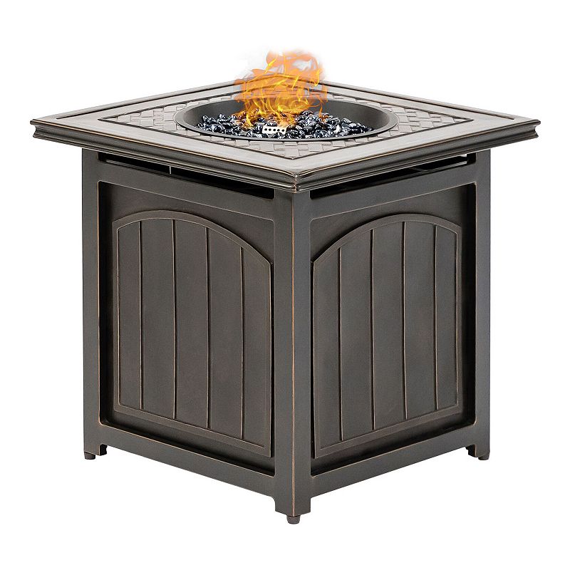 Hanover Accessories Traditions Square Gas Fire Pit End Table, Brown