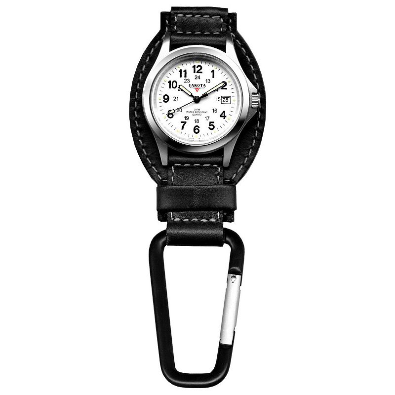 Dakota Leather Hanger Carabiner Clip Watch, Mens, Size: Medium, Black