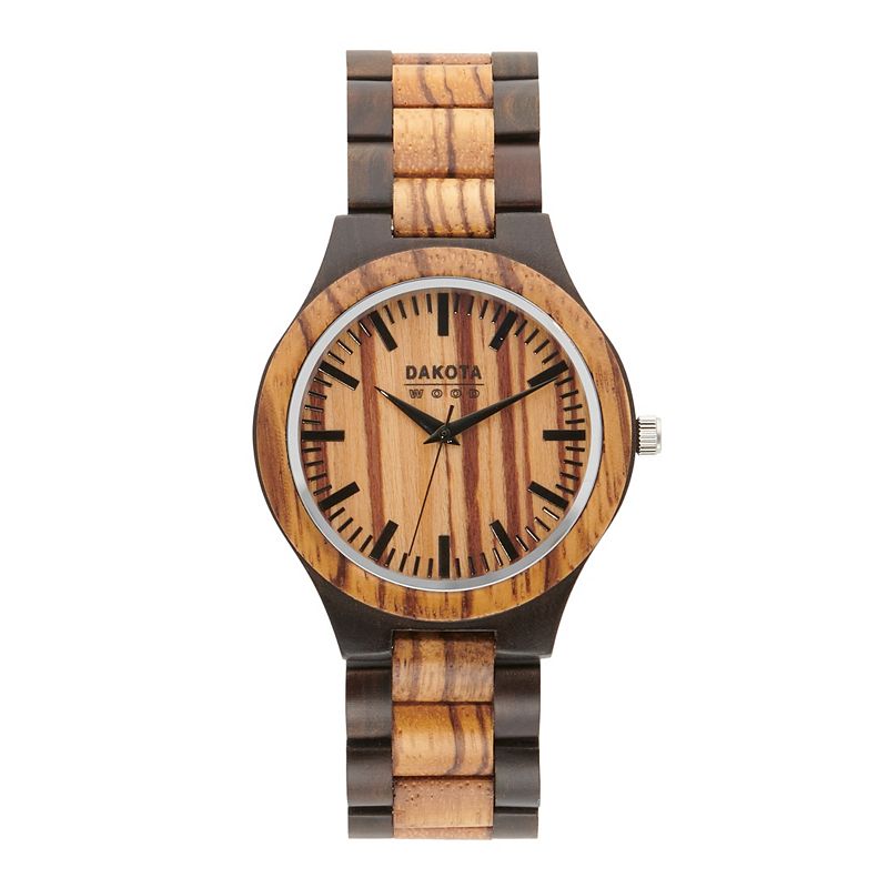 Mens Dakota Zebrawood Link Watch, Size: Large, Brown