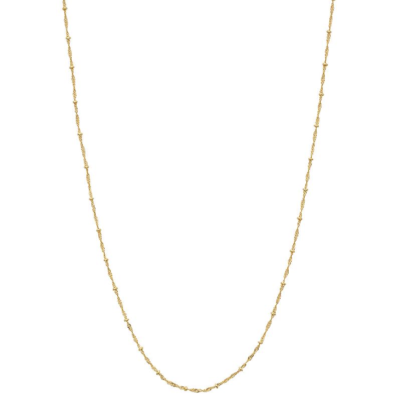 Gold Tone 18 Singapore Twist Bead Chain Necklace, Womens