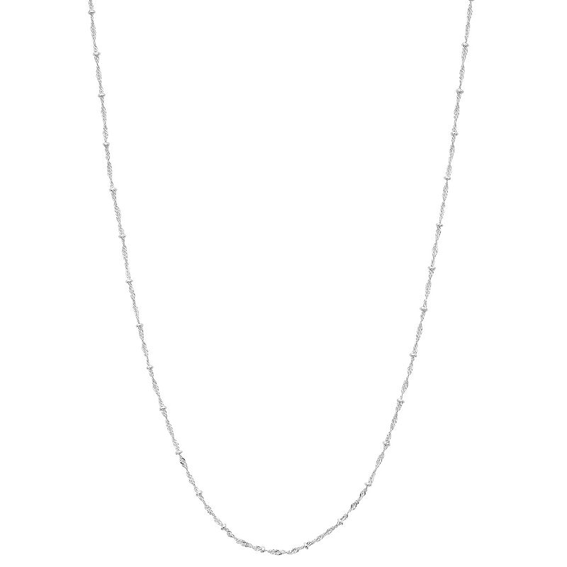 Silver Tone 18 Singapore Twist Bead Chain Necklace, Womens