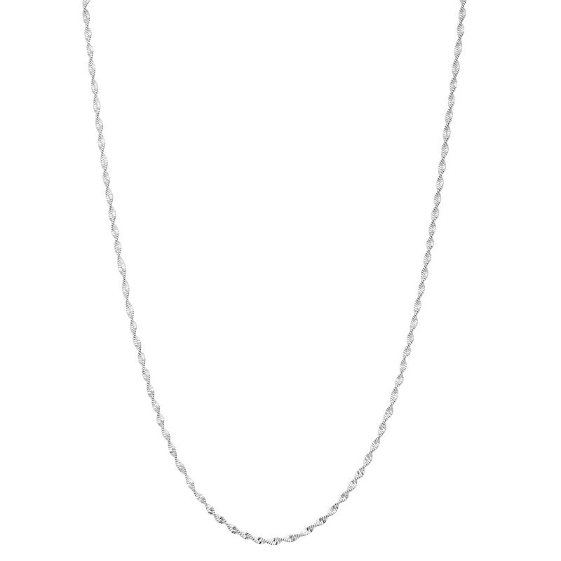 Silver Tone 18 Diamond Cut Twist Chain Necklace, Womens