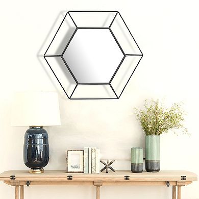 Stonebriar Collection Black Metal Hexagon Frame Wall Mirror