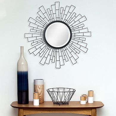 Stonebriar Collection Black Metal Geometric Sunburst Frame Wall Mirror