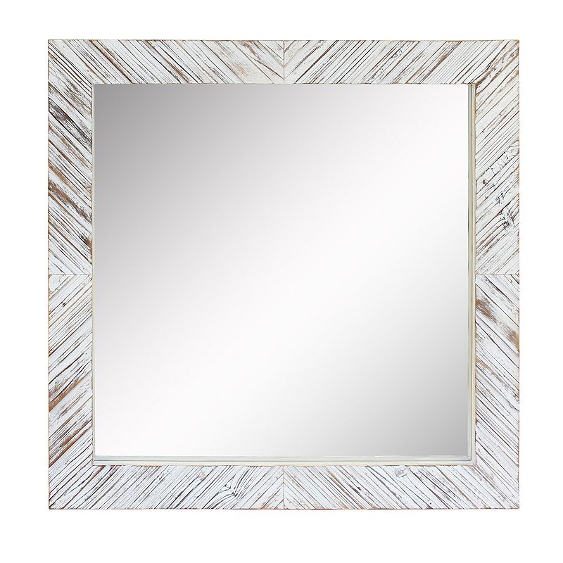 Stonebriar Collection Square White Wooden Chevron Wall Mirror