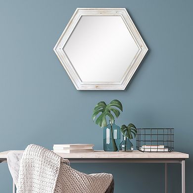 Stonebriar Collection Hexagon Wall Mirror with White Painted Wood Frame