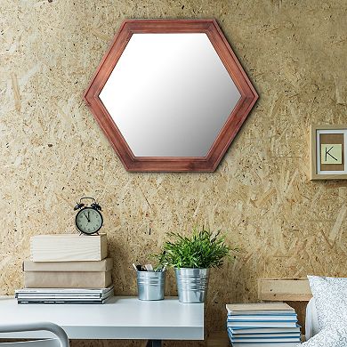 Stonebriar Collection Hexagon Wall Mirror with Redwood Stained Wood Frame