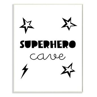 Stupell Home Decor Superhero Cave Kids Room Sign Stars Lightening Bolt Plaque Wall Art