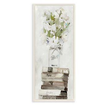 Stupell Home Decor White Floral Bouquet on Distressed Books Watercolor Wall Art