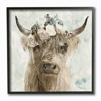 Stupell Home Decor Buffalo with Floral Crown Framed Wall Art