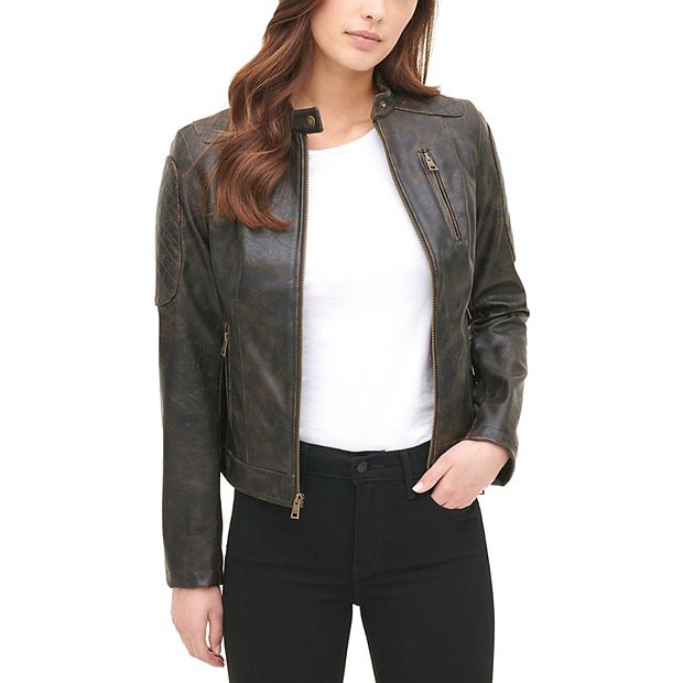 Women's Faux Leather Quilted Racer Jacket