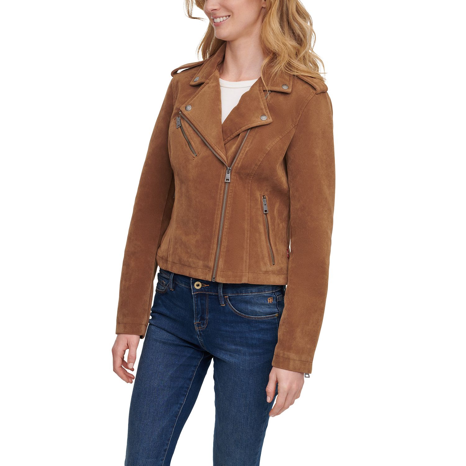 Asymmetrical Faux Suede Motorcycle Jacket