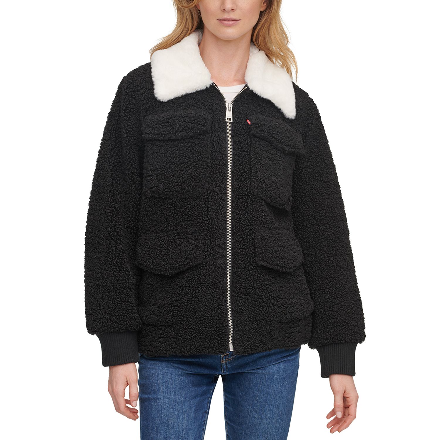 Image for Levi's Women's Faux-Fur Collar Sherpa Bomber Jacket at Kohl's.