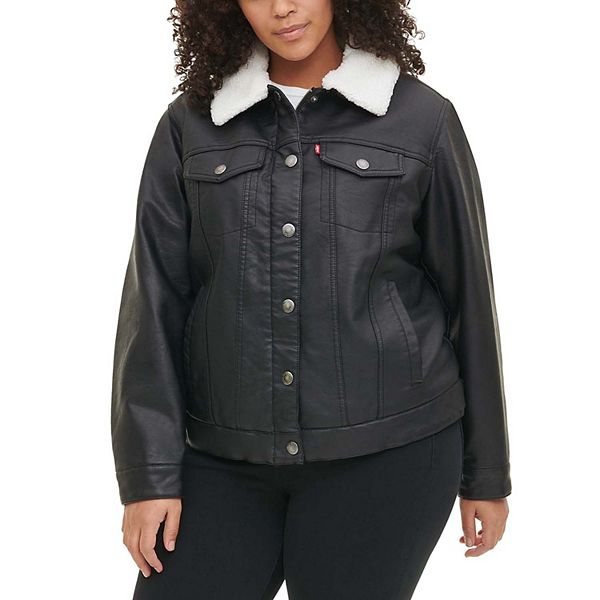 Women's Levi's® Faux Leather Trucker Jacket with Removable Sherpa Collar