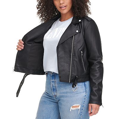 Plus size faux leather biker jacket best sale