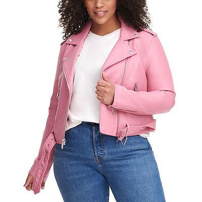 Plus size pink leather jacket best sale