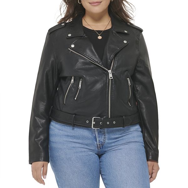 Fyrretræ Lingvistik Rædsel Plus Size Levi's® Asymmetrical Faux Leather Motorcycle Jacket