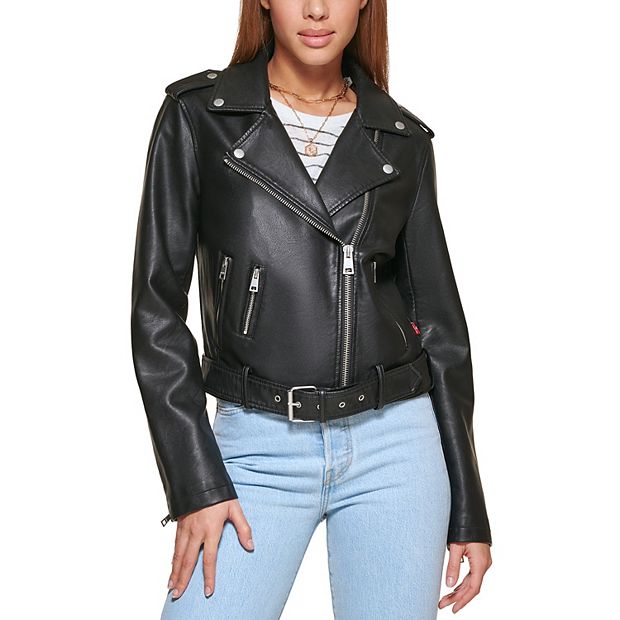 Belted Faux Leather Moto Jacket - Black