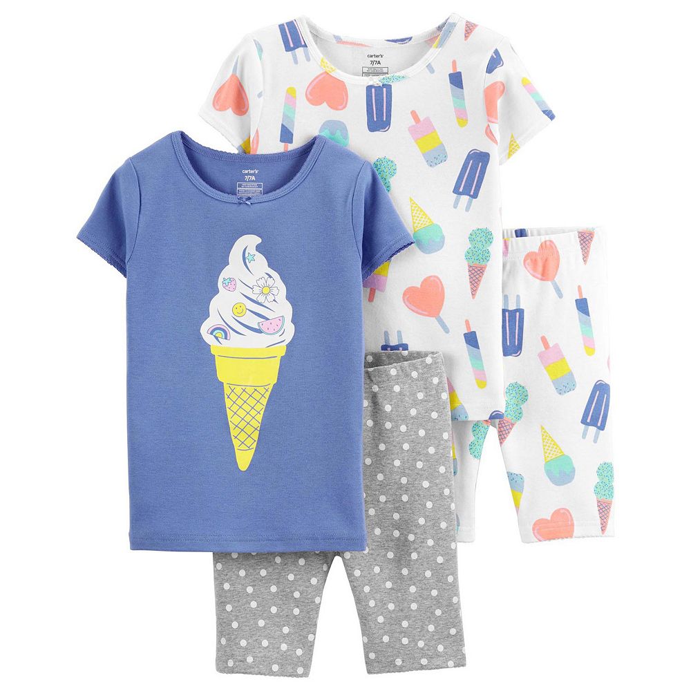 Carter's Girls Lemon 100% Cotton Snug Fit 4-Piece Pyjama Set - Blue/Yellow