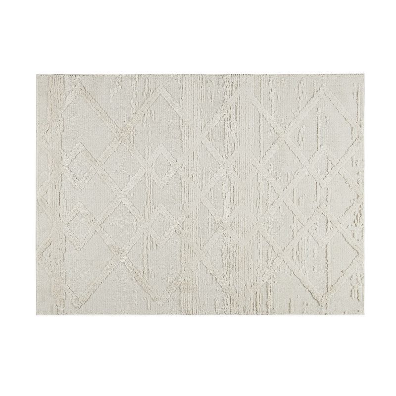 Madison Park Brittany Terni Diamondback Washable Area Rug, White, 8X10 Ft