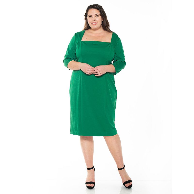 Plus Size Alexia Admor Squareneck Sheath Dress, Womens, Size: 1XL, Green