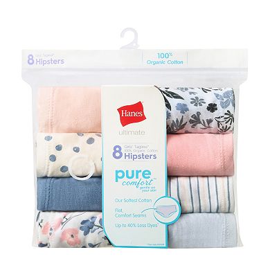 Girls Hanes® 8 Pack Ultimate Pure Comfort Organic Cotton Hipsters Underwear