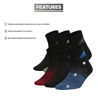 Boys adidas 6 Pack Superlite Quarter Socks