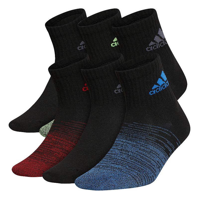 Boys adidas 6 Pack Superlite Quarter Socks, Boys, Size: Large, Black