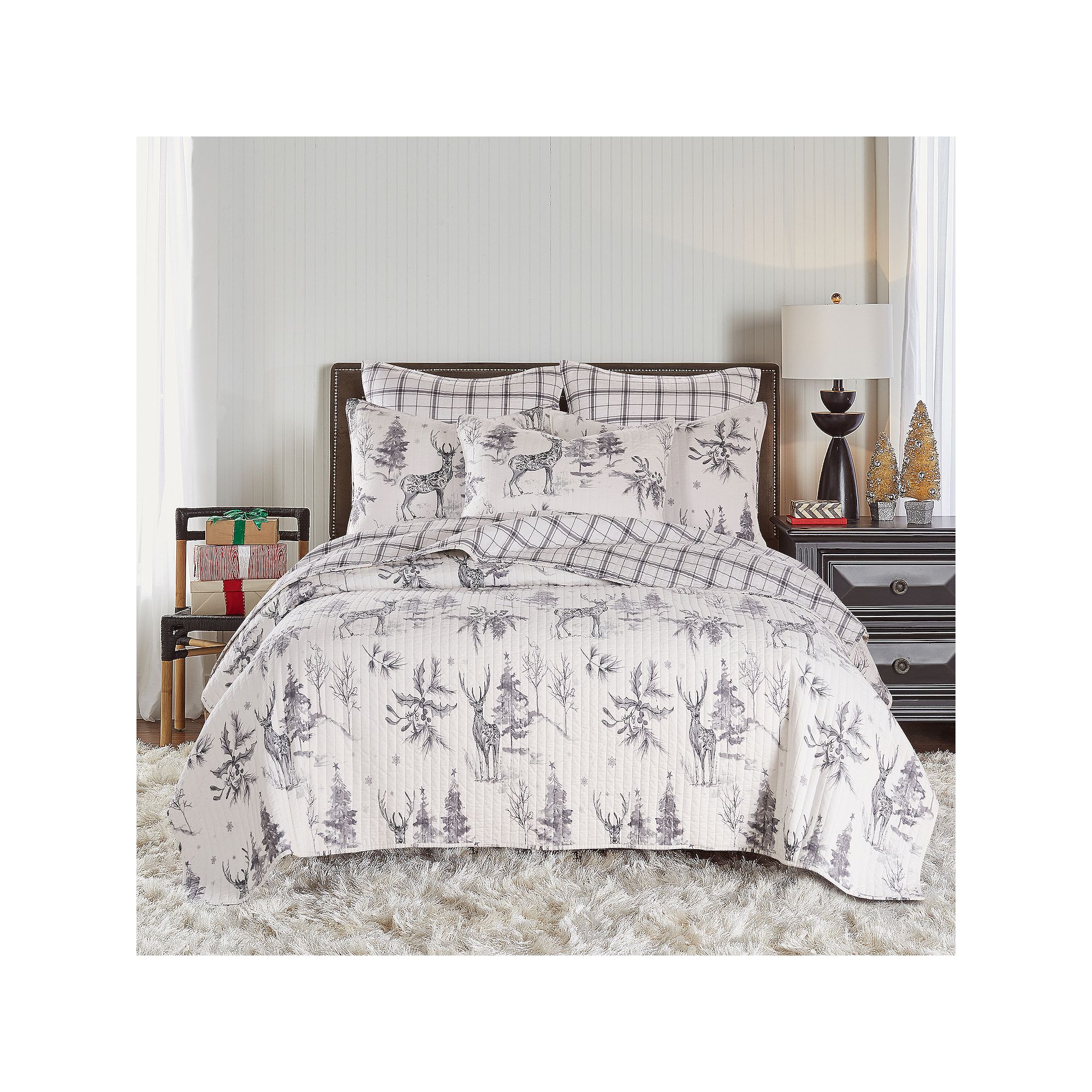 Levtex Home Villa Lugano Whimsical Winter Sleigh Bells Quilt or Sham, Gray