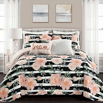 Lush Decor Amara Watercolor Rose Quilt Set