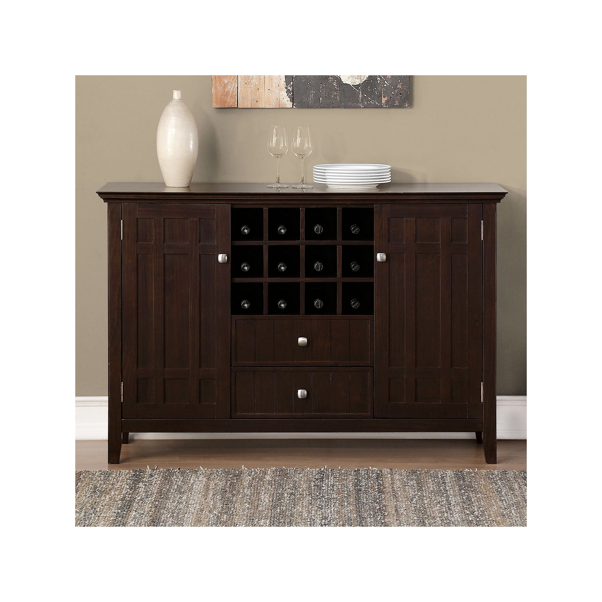 Simpli Home Bedford Sideboard Buffet Table, Black Brown