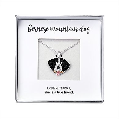 Crystal Collective Silver-Plated Crystal Bernese Mountain Dog Pendant Necklace