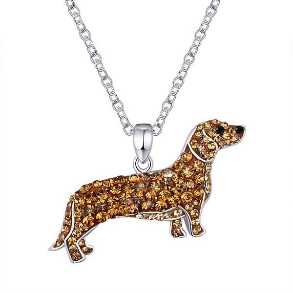 Crystal Collective Silver Plated Crystal Dachshund Dog Pendant Necklace