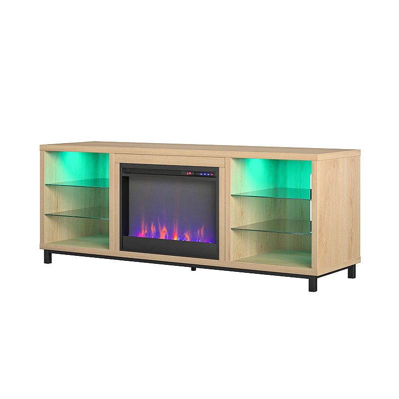 Ameriwood Home Lumina Deluxe Fireplace TV Stand, Beig/Green