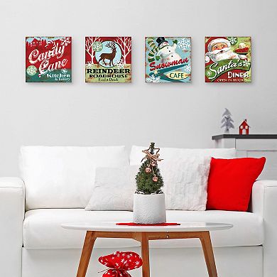 Master Piece Candy Cane Reindeer Santa Snowman Canvas Wall Art 4-piece Set