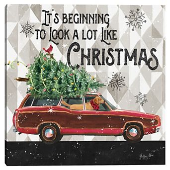 Fine Art Canvas Christmas Wagon It's Beginning Canvas Wall Art