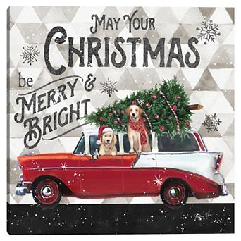 Fine Art Canvas Christmas Wagon Merry and Bright Canvas Wall Art