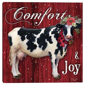 Fine Art Canvas Farm Christmas Cow Canvas Wall Art