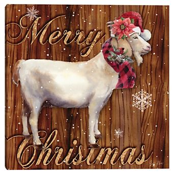 Fine Art Canvas Farm Christmas Goat Canvas Wall Art