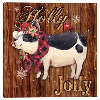 Fine Art Canvas Farm Christmas Pig Canvas Wall Art