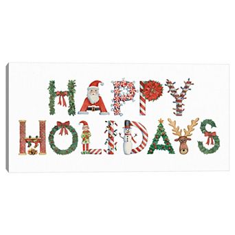 Fine Art Canvas Happy Holidays Christmas Letters Canvas Wall Art