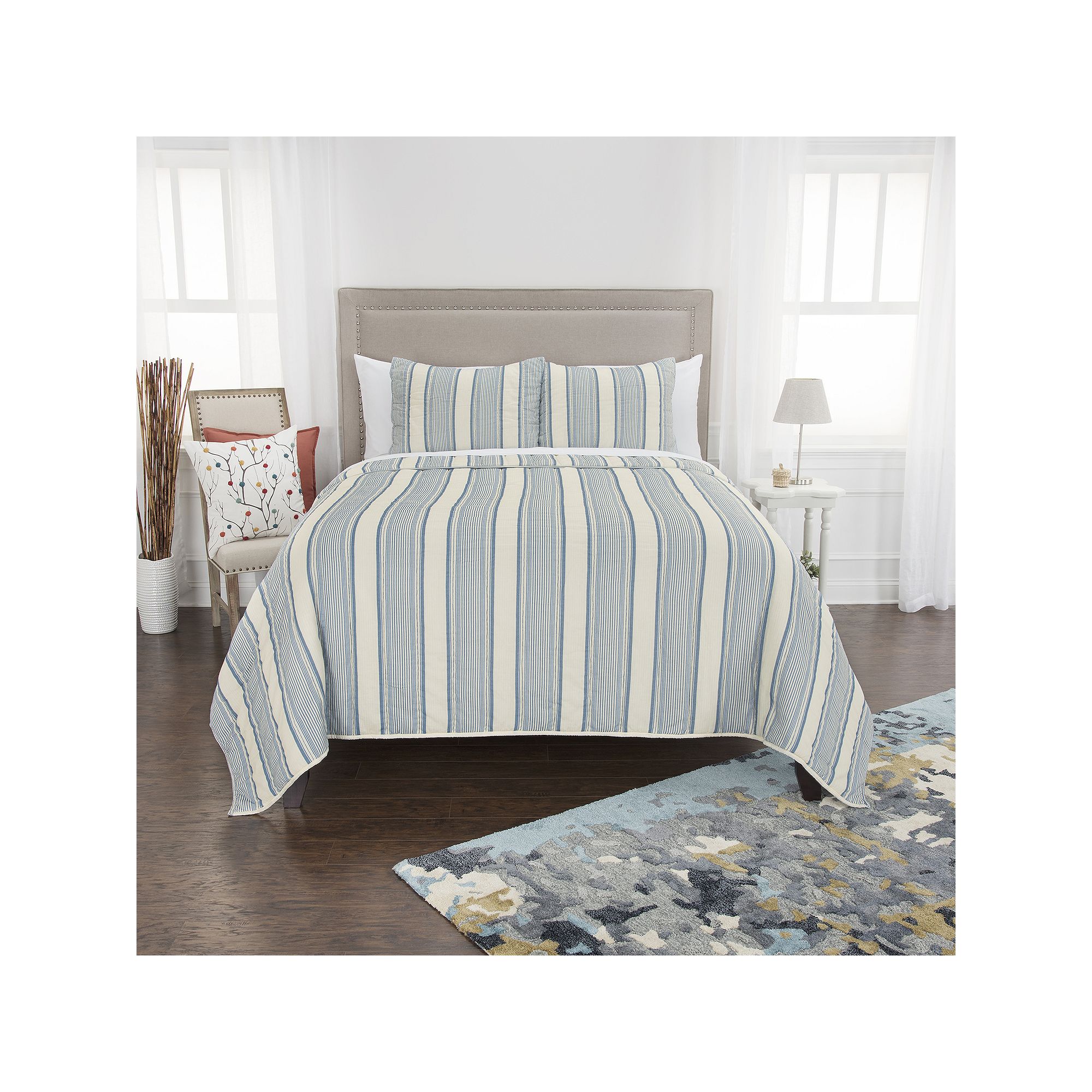Rizzy Home Thomas Quilt Set with Shams, Blue
