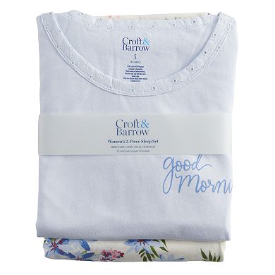 Women's Croft & Barrow® Eyelet Pajama Top & Pajama Pants Set