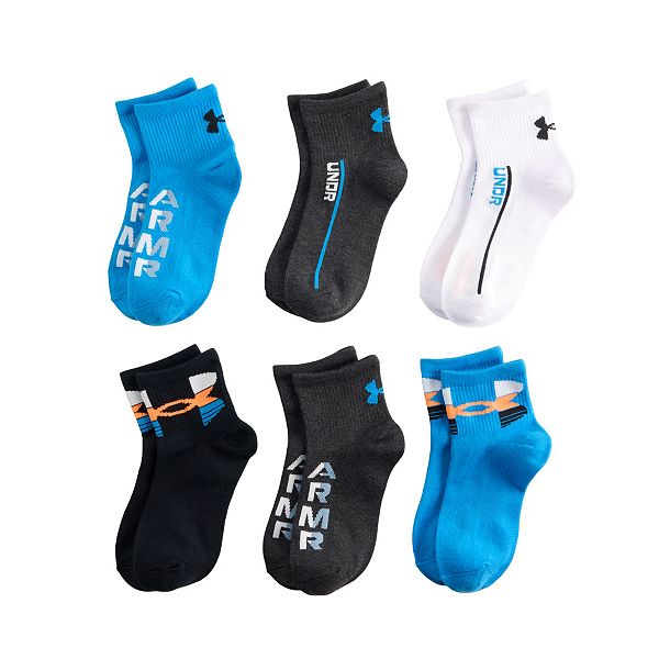 Boys Under Armour 6-Pack Essential Quarter-Cut Socks - Cosmic Blue Black Blac (9-11)