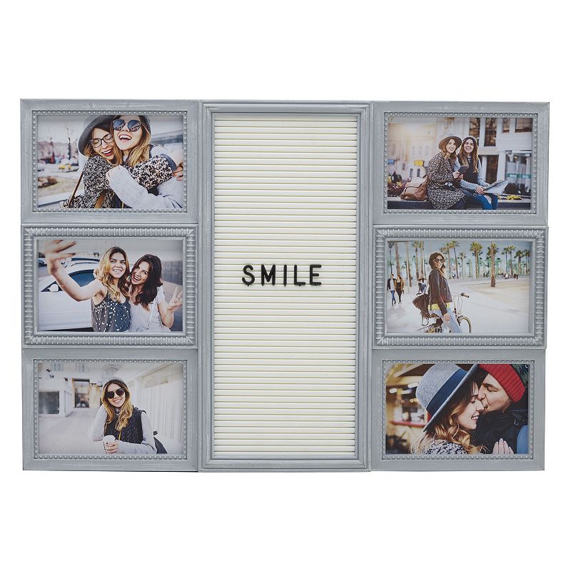 Melannco 6-Opening 4 x 6 Collage Frame & Letterboard Wall Decor, Grey,