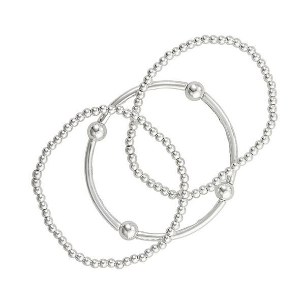 Nine West Silver Tone Beaded Stretch Bracelet Set - Silver Tone