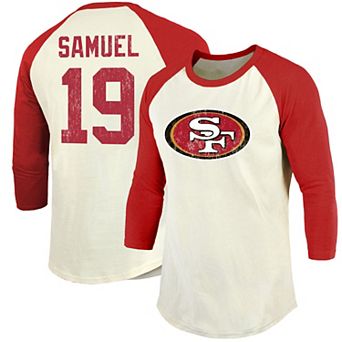 Men's Fanatics Branded Deebo Samuel Cream/Scarlet San Francisco 49ers Vintage Player Name & Number Raglan 3/4-Sleeve T-Shirt