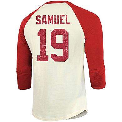 Men's Fanatics Branded Deebo Samuel Cream/Scarlet San Francisco 49ers Vintage Player Name & Number Raglan 3/4-Sleeve T-Shirt